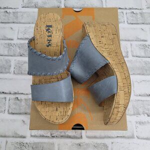 New With Box Korks Kendri Cork Wedge Leather Sandals Blue Denim Size 7